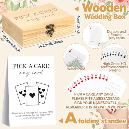 AceOrbit 57 Pack Green Wedding Guest Book Playing Cards Set with Wooden Box - color: White, style: Stylish