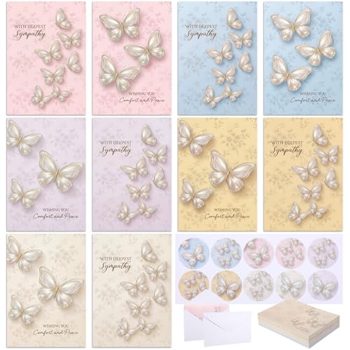 100 Sets Bulk Sympathy Cards with Envelope and Sticker, Butterfly | Bulk Condolences Cards for Business, Assorted Bereavement Greeting Cards, Express Your Condolences - style: Butterfly