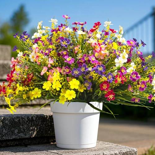 Grunyia 24 Bundles Artificial Faux Flowers Outdoor Plants for Autumn Summer Decoration,Fake Silk Realistic UV Resistant Colorful Daisy for Outside Home Porch Patio Balcony Yard Decor - color: 24mix