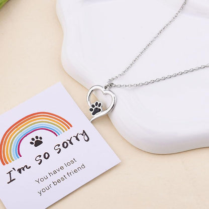 YangQian Sympathy Gift for Pet Owner Pet Memory Gifts for Dogs Cats Bereavement Gifts Paw Print Necklace Grieving Cat Dog Loss Gift - color: Paw Print Necklace