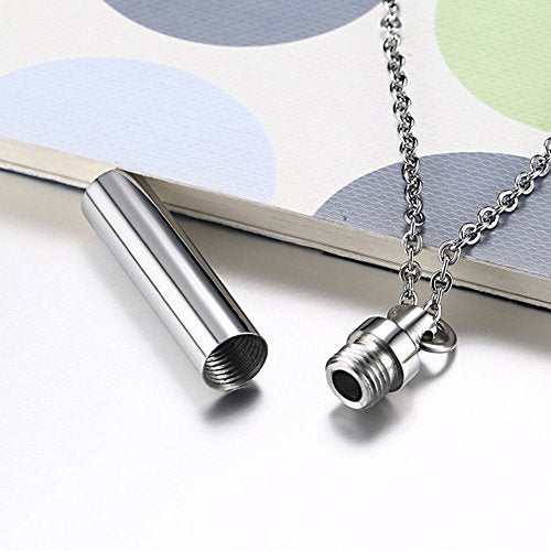 TTVOVO Cylinder Cremation Urn Necklace for Ashes Memorial Keepsake Ashes Holder Urn Locket Cylinder Charm Pendant Necklaces for Men Women Stainless Steel Remembrance Waterproof Hypoallergenic Jewelry