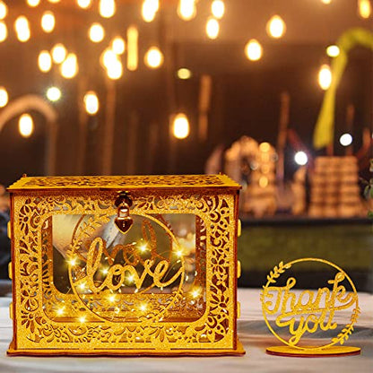 Gold Wedding Card Box, Glitter Wooden Card Box for Wedding Reception - style: Gold glitter