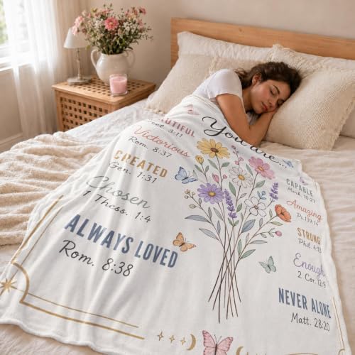 Christian Inspirational Blanket, 50×60in Soft Faith Flannel Blanket | "You Are..." with Floral Bible Verse Design Encouraging Message, Gift for Women, Mom, Daughter, Birthday & Christmas - color: Christian Blanket-02