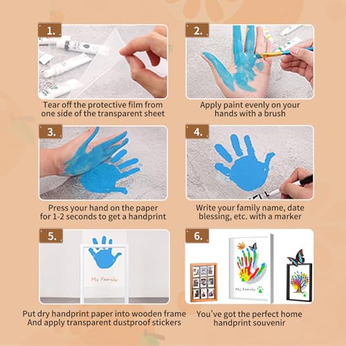 Family Handprint & Hand Casting Kit – DIY Craft Keepsake with Wooden Frame, Non-Toxic Paints, Baby Footprin Kit – Perfect Gifts for Grandparents, New Parents & Families (White, 4 Transparent Sheets) - color: White Frame, size: 4 Pages Acrylic Boards