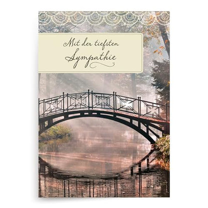 Designer Greetings German Language Sympathy Cards 6 Pack | Boxed Card Set, Matching Envelopes, Foil and Glitter Details - style: 6 PK German Sympathy - Bridge on River