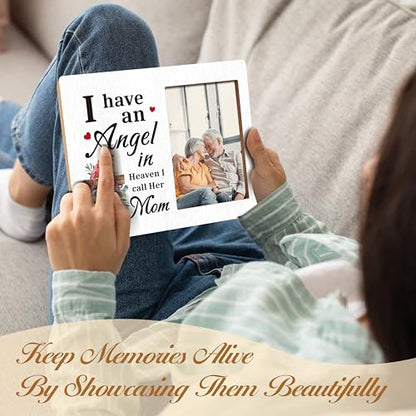 Memorial Gifts Photo Frame, I Have An Angel In Heaven I Call Her Mom, Wooden Picture Frame, Home Table Decor Supplies, Condolence Gifts For Loss Of Mother, In Loving Memory Photo Frame Gifts -B32
