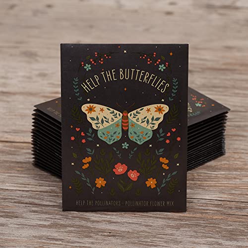 Bentley Pollinator Wildflower Mix, 25 Non-GMO Non-Coated Packets for Garden Planting, Help Butterflies and Pollinators, Beautiful Gift - style: Help the Butterflies