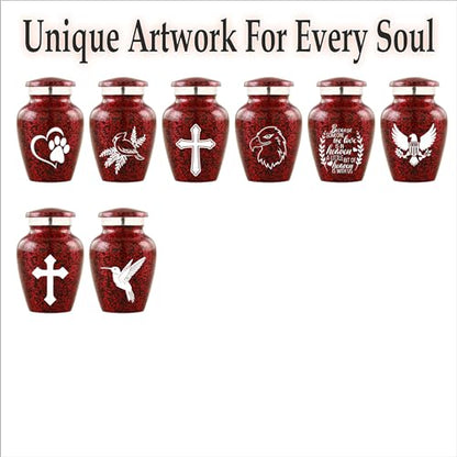 Customized Small Urns for Human Ashes Set of 4, Brown Keepsake Cremation Urns with Personalized Engraving, Guardian Elephant Design, Velvet Pouches & Gift Box