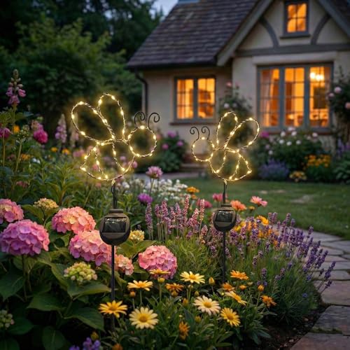 Outdoor Solar Powered LED Decorative Garden Stake Light - 2 Pack Warm White Bee Design - Great Decor for Yard, Patio, Lawn, Planter-Makes a Great Gift