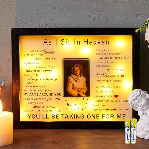 WOODEXPE Sympathy Gift 8" x 10" LED Memorial Shadow Box Keepsake Picture Frame Memorial Gifts for Loss of Loved One 2x3 Photo (As I Sit in Heaven Black)