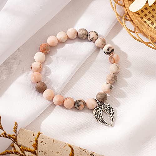 QWNHONEY Memorial Gifts for Loss of Loved Sympathy Remembrance In Memory of Mother Father Pet Bereavement Grief Pink Red Beads Bracelet with Angle Wings Jewelry Gifts for Women - style: Pink-Wings-I'll hold you in my heart
