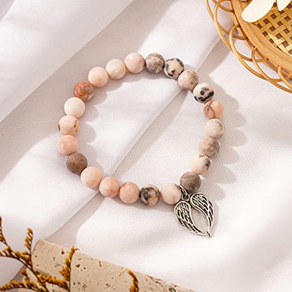 QWNHONEY Memorial Gifts for Loss of Loved Sympathy Remembrance In Memory of Mother Father Pet Bereavement Grief Pink Red Beads Bracelet with Angle Wings Jewelry Gifts for Women - style: Pink-Wings-I'll hold you in my heart