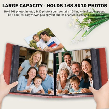Aevdor 8x10 Photo Album, 168 Photos, Leather Cover, Brown | Large Capacity, Side-Loading Clear Pockets, Vertical 8x10 Layout, Black Inner Pages, Wedding, Travel, Baby & Family Memories - color: Brown