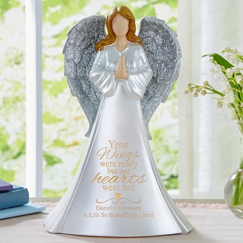 Let's Make Memories Personalized Memorial Angel - Sympathy Angel - Lighted Memorial Angel - with Sympathy - Memorial Light - Personalized with Your Loved One's Name - 10.5" W x 14.4" H x 1.5" D - style: Wings of Love Angel