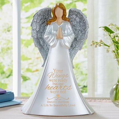 Let's Make Memories Personalized Memorial Angel - Sympathy Angel - Lighted Memorial Angel - with Sympathy - Memorial Light - Personalized with Your Loved One's Name - 10.5" W x 14.4" H x 1.5" D - style: Wings of Love Angel