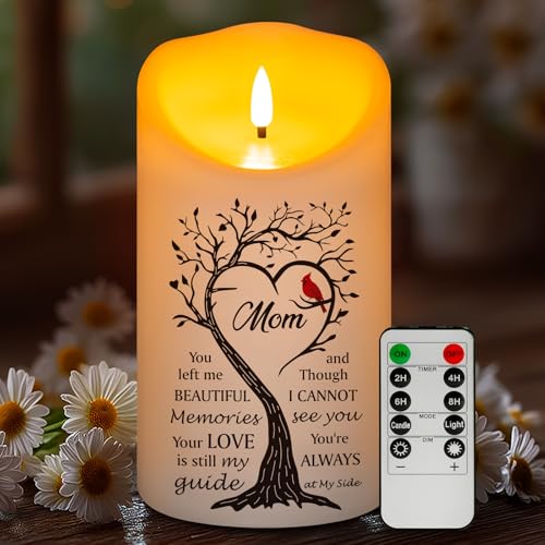 Flameless Memorial Candle for Loss of Mother, Real Wax Sympathy Gifts for Loss of Mom, Memorial Condolence Bereavement Gift in Memory of Mom (4" x 7") - color: Memory of Mom