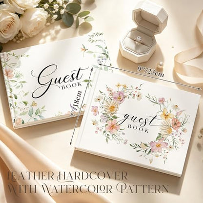 EVERLORIA Wedding Guest Book, Leather Guest Sign in Book, 108 Blank Pages Signature Guestbook for Wedding Reception Bridal Baby Shower Quinceanera Birthday Anniversary Graduation, 9"x7" - color: Floral C