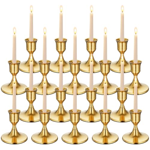 Gold Wine Glass Metal Candlestick Holders -Vintage Modern Metal Taper Candle Holders, Decorative Centerpiece for Table Mantel, Wedding Kitchen Home Decor, Wedding Gift,18Pcs - color: Gold, size: 18Pcs