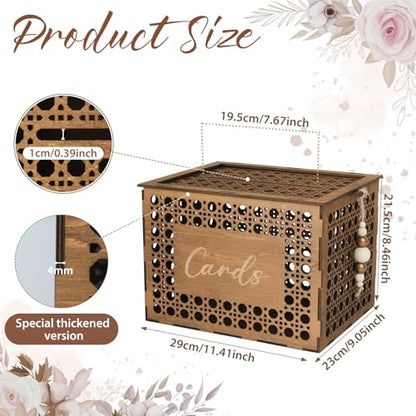 Wooden Wedding Card Boxes for Reception, Vintage Gift Card Box for Party