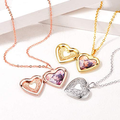 U7 Women Locket Necklace, Heart Photo Lockets Hold Picture, Gift Box Packed | Gold/Silver/Rose Locket Charm, Custom Picture and Engravement Heart Pendant, 20" Chain, Personalized Gift for Mom Wife Friend - color: 01# Rose Gold Heart