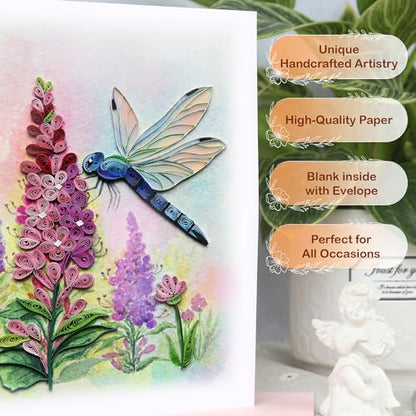 KingKraft Dragonfly Quilling Card, Birthday Card, Anniversary Card for Wife, Husband, Greeting Card for All Occasions, Mothers Day, Valentines Day Card, Thinking of You, Get Well Card - color: Dragonfly