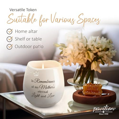 Pavilion Light Your Way Memorial Ceramic Vessel - 100% Soy Wax Candle with "In Remembrance Of My Mother's Eternal Light And Love" Text, Decorative Soy Filled Candle, Scent of Tranquility, 8 oz, White - style: In Memory, Mother's Light