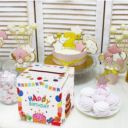Hxezoc Happy Birthday Card Box Party Favors Post Box Cardboard Receiving Money Box Holder for Kids Baby Adults Birthday Party, Baby Shower Table Centerpiece Decorations Supplies - style: Birthday