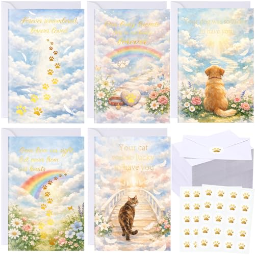 Eaasty 50 Sets PET Sympathy Cards with Envelopes and Paw Stickers, 4x6 Inch - style: Pet Sympathy