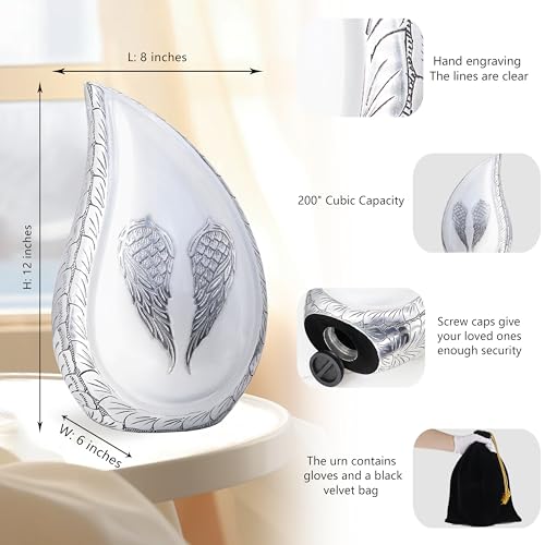 M MEILINXU White Angel Wings Urns for Human Ashes Adult Female, Full Size