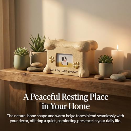 Resin Dog Urn for Ashes - Bone Shaped Pet Memorial Box with Photo Frame, Hand-Painted Dog Cremation Urn, Sympathy Gifts for Loss of Beloved Dog, Forever in Our Hearts Keepsake