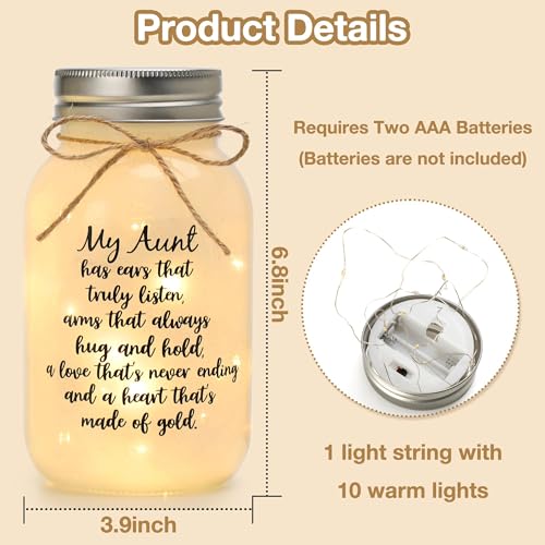 Maracco Aunt Gifts from Niece Nephew, Mason Jar Night Lights Birthday Gifts for Aunts, Auntie Gift Ideas, Best Aunt Ever Gift, Great Favorite Auntie Mason Jar (30oz) - color: Clear