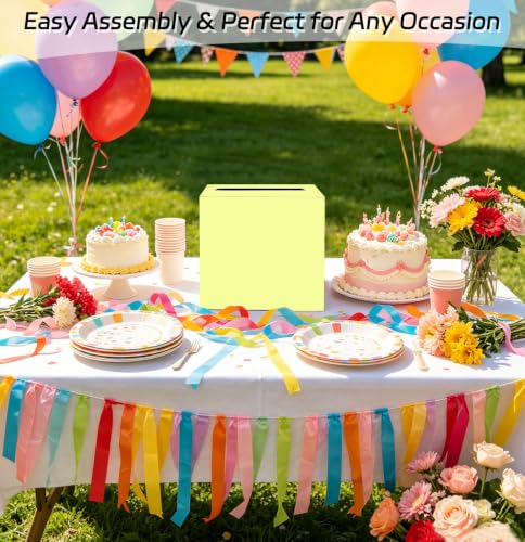 SietDESEO Yellow Card Box with Slot Money Gift Card Box Holder for Party Wedding Reception Birthday Graduation Bridal Shower Baby Shower Diaper Raffle Box - color: YELLOW CARD BOX, size: 7.8 X 7.8 X 7.8 INCH