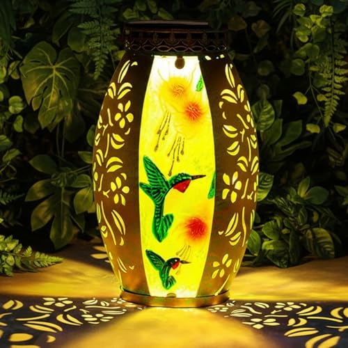 STARSOUL Solar Lantern Outdoor Waterproof, Hanging Solar Lantern for Patio Garden Yard Decor, Hummingbird Garden Decor, Hummingbird Gift for Women - color: Hummingbird-A