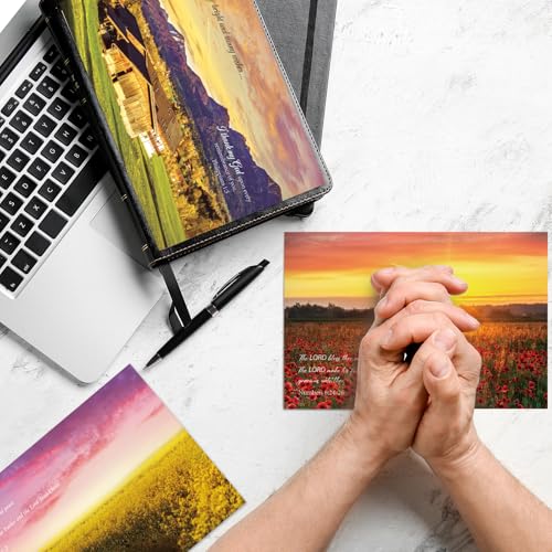 Dunzoom 100 Pack Religious Thinking of You Cards Bulk Set with Envelopes Stickers 10 Floral Landscape Designs Assort Christian Thinking of You with Greeting Card Scripture Inspirational Blessing 4 x 6 - style: Thinking of You