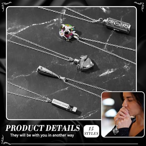 Ecation 15 Pcs Urn Necklace for Ashes Women Cremation Jewelry - color: Black