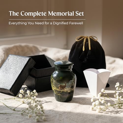 Deer Keepsake Cremation Urn for Human Ashes – Small Aluminum Memorial Burial Urn for Men & Women, Rustic Decorative Home Display - size: Small Keepsake
