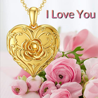 SOULMEET Sunflower/Rose/Daisy Heart Locket Necklace That Holds Pictures Keep Someone Near to You Sterling Silver/Gold Personalized Photo Locket Gift - style: A2-Gold plated rose locket only
