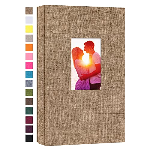 potricher Linen Photo Album for 4x6 Inch Photos, 300 Pockets, Khaki | Linen Cover, Small Capacity 4x6 Picture Albums with Horizontal Pockets, 4x6 Photo Book for Family, Wedding, Baby, Anniversary - color: Khaki
