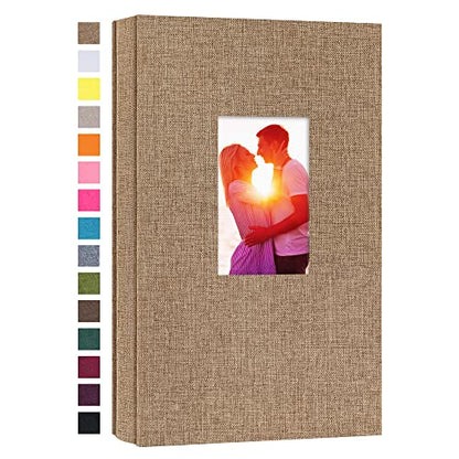 potricher Linen Photo Album for 4x6 Inch Photos, 300 Pockets, Khaki | Linen Cover, Small Capacity 4x6 Picture Albums with Horizontal Pockets, 4x6 Photo Book for Family, Wedding, Baby, Anniversary - color: Khaki