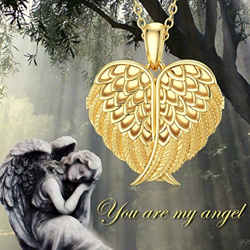 SOULMEET Angel Wing Heart Locket Necklace that Holds Picture Photo Locket Pendant You are My Angel Sterling Silver/Gold - style: B1-Gold plated angel wing locket only