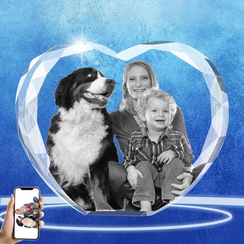 Personalized 3D Crystal Photo, Customized Laser Engraved Glass Picture Frame, Great Anniversary, Birthday, Christmas, Father's Day, Memorial Gifts for Women, Grandpa, Dad, Mom (Shimmer Edge, Medium) - color: Shimmer Edge, size: Medium