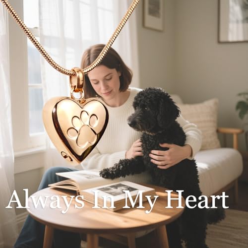 Paw Print Heart Pet Ashes Urn Necklace, Keepsake Pendant-Rose Gold - style: Rose Gold