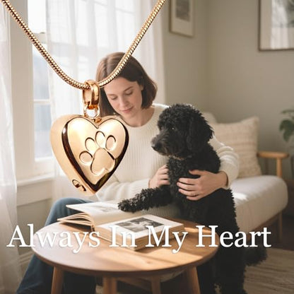 Paw Print Heart Pet Ashes Urn Necklace, Keepsake Pendant-Rose Gold - style: Rose Gold