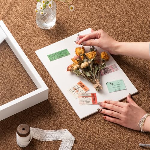 8x10Shadow Box Frame with Ultra-Clear Glass & Soft Linen Back | With Push Pins and Stand, Deep 1.2" White Shadow Box Display Case – Display on Tabletop or Wall for Photo, Flower, Keepsakes - color: White+high Definition Panel + Shatter-proof Packaging, si