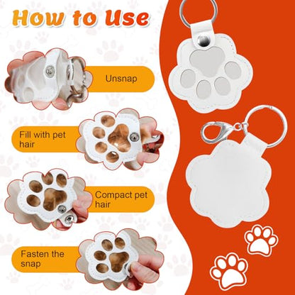 6PCS Pet Hair Keepsake Keychain – Transparent Memorial Keychain for Dog & Cat Hair – Leather Paw Charm Key Ring, Pet Loss Sympathy Gift, Furever Memory Holder for Bag, Purse, or Car Decoration