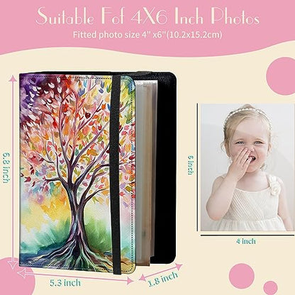 Photo Album 4x6 Photos - 60 Photos Capacity PU Leather Cover Photo Album with Strong Elastic Band, Portable Picture Album for Family Wedding Wedding Anniversary, Lucky Tree - color: Lucky Tree