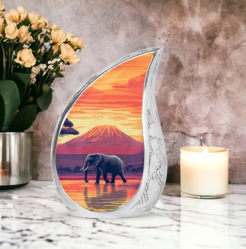 Elephant Human Ashes Adult Male - Funeral Urns for Human Ashes Adult - Sunset Urn with Elephant - Large Cremation Urn for Male 10inch - color: Cremation Urn for Elephnat