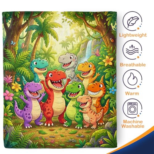 Aimego Colorful Dinosaur Blanket 50" x 60" Flannel Dino Lover Gift - color: Fun Dinosaur Blanket, size: 50"x60"