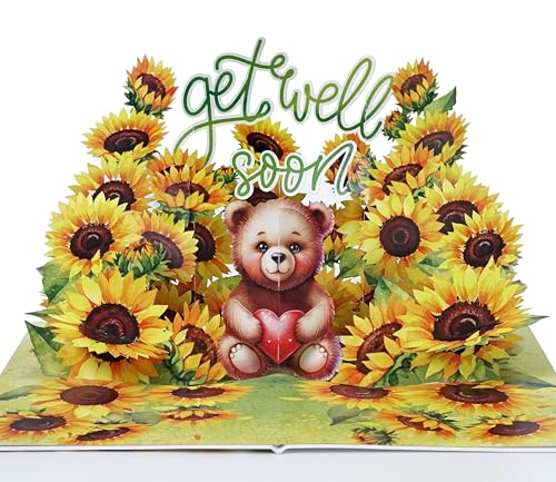 CUTPOPUP Get Well Card with Envelope, Pop Up Get Well Soon for Women Men Kids After Surgery (Sunflower and Bear) SD254US - color: Getwellsoon Sunflower-6x8in