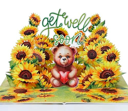 CUTPOPUP Get Well Card with Envelope, Pop Up Get Well Soon for Women Men Kids After Surgery (Sunflower and Bear) SD254US - color: Getwellsoon Sunflower-6x8in